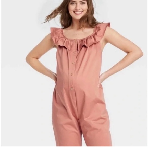 The Nines by Hatch Pink Ruffle Collar Cropped Jumpsuit - Picture 3 of 10